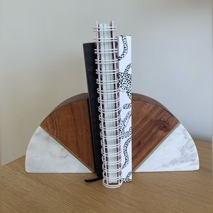 Marble and dark wood decorative bookends set